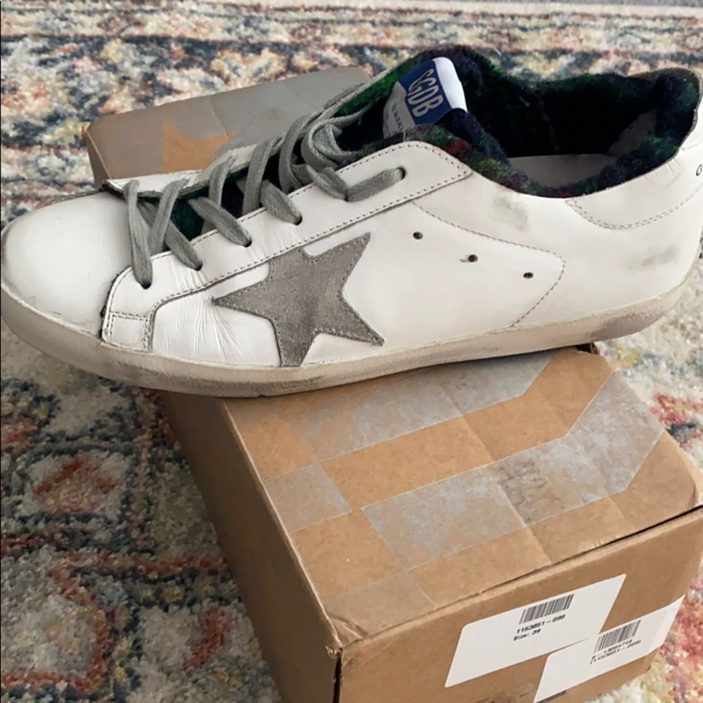 Golden goose women’s white check sock superstar